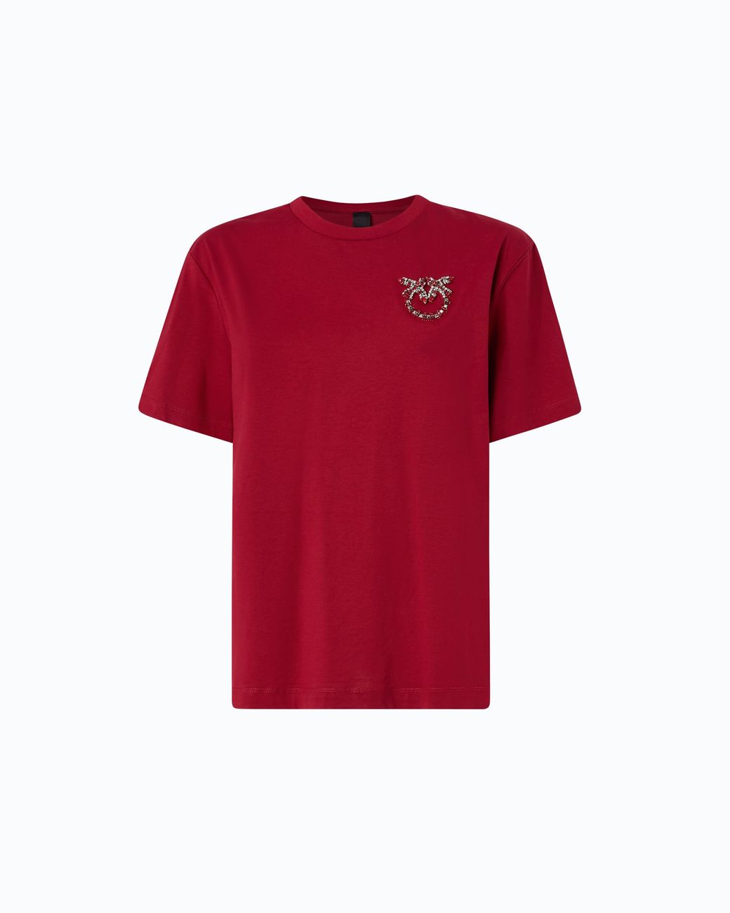 Pinko Red T-Shirt With Love Birds Jewel Detail