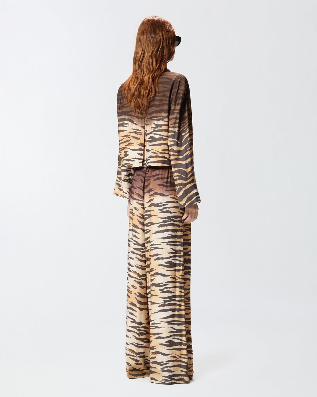 Pinko White Fluid Trousers With Tiger Print