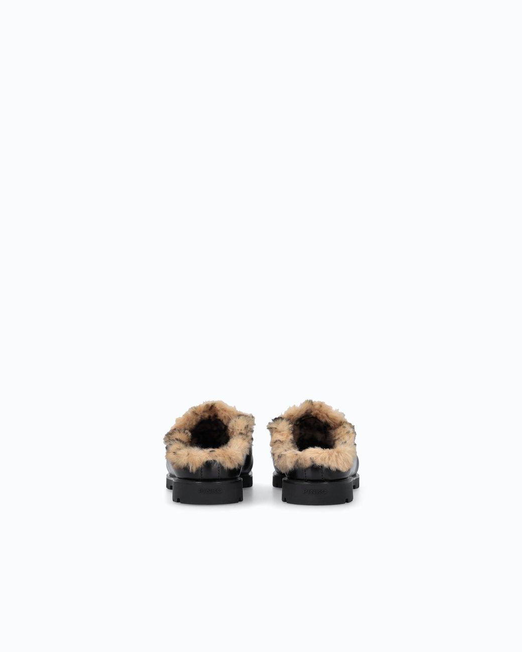 Pinko White Leather Sabot Moccasins With Faux Fur Lining
