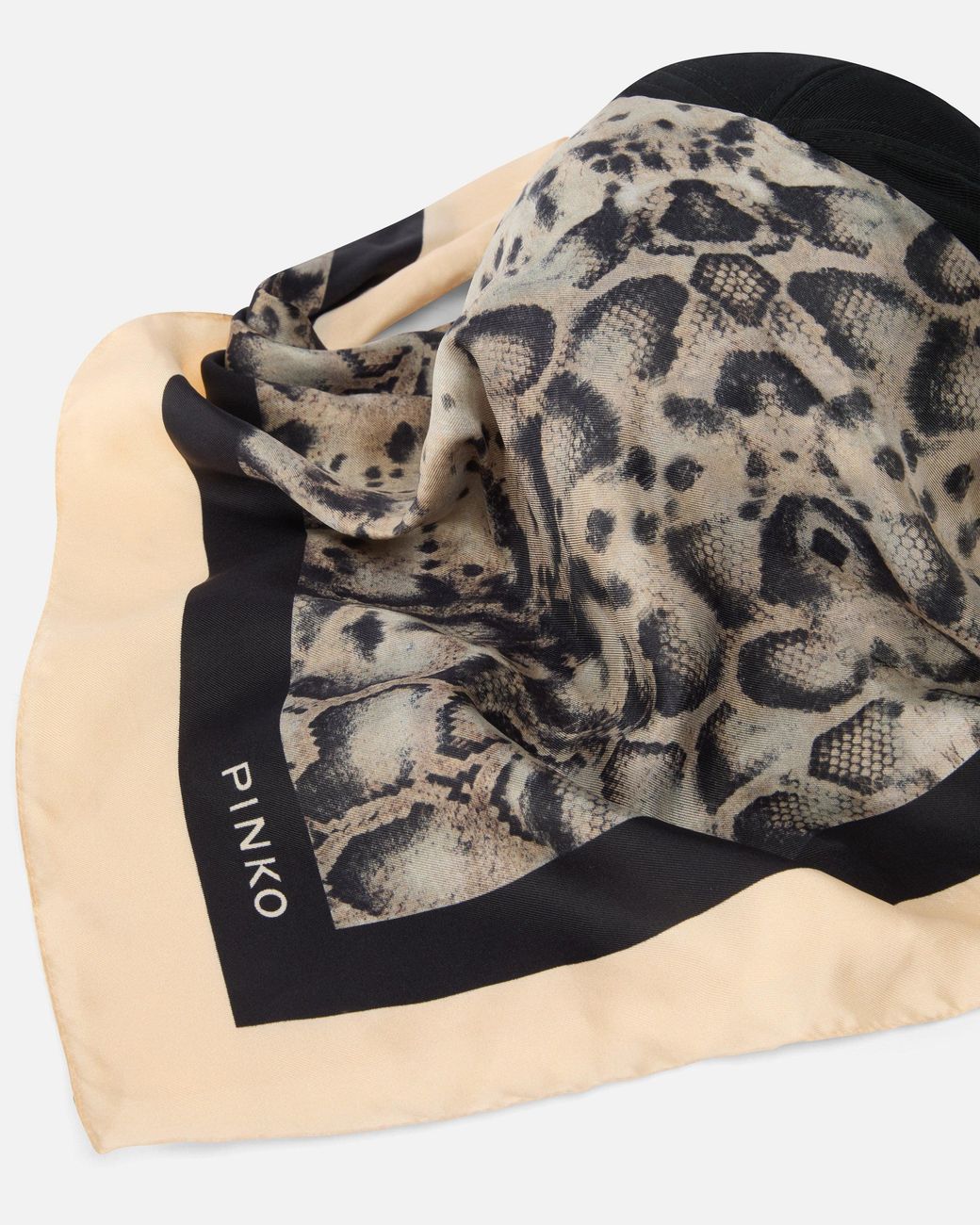 Pinko Black Baseball Cap With Animal Print Scarf