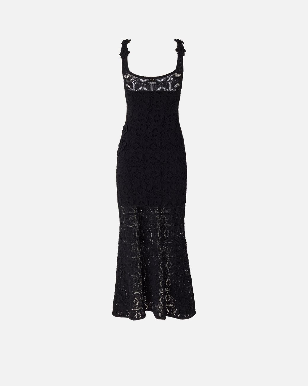 Pinko Blue Crochet-Effect Midi Dress With Appliqué Flowers
