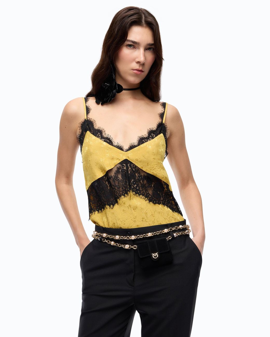 Pinko Yellow Lace Lingerie Top