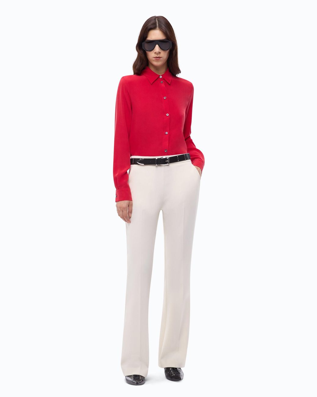 Pinko Red Sand-Wash Silk Shirt