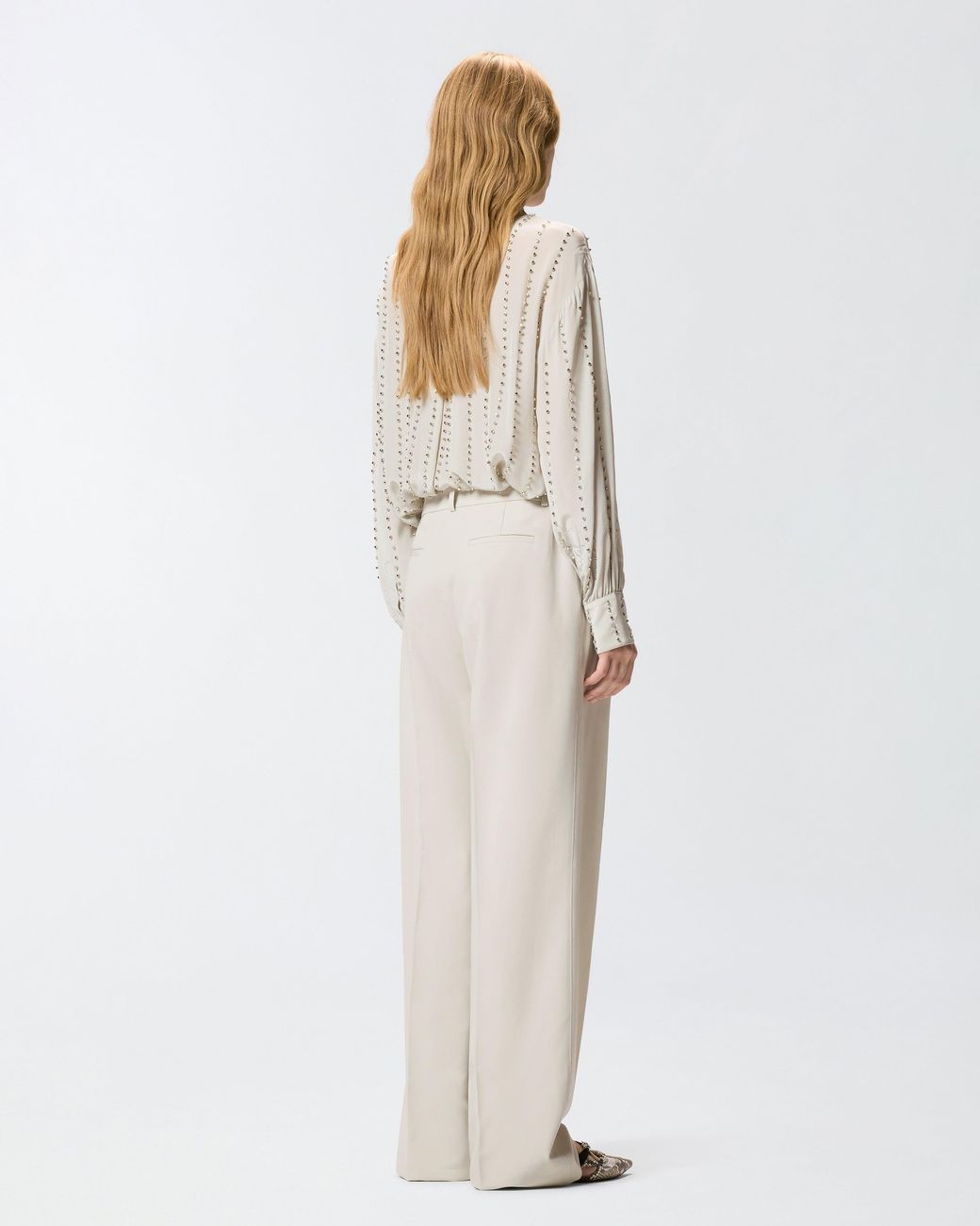 Pinko White Flowing Trousers With Pressed Pleat Detail