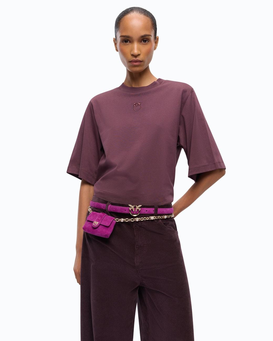 Pinko Purple T-Shirt With Wide Sleeves And Love Birds Logo