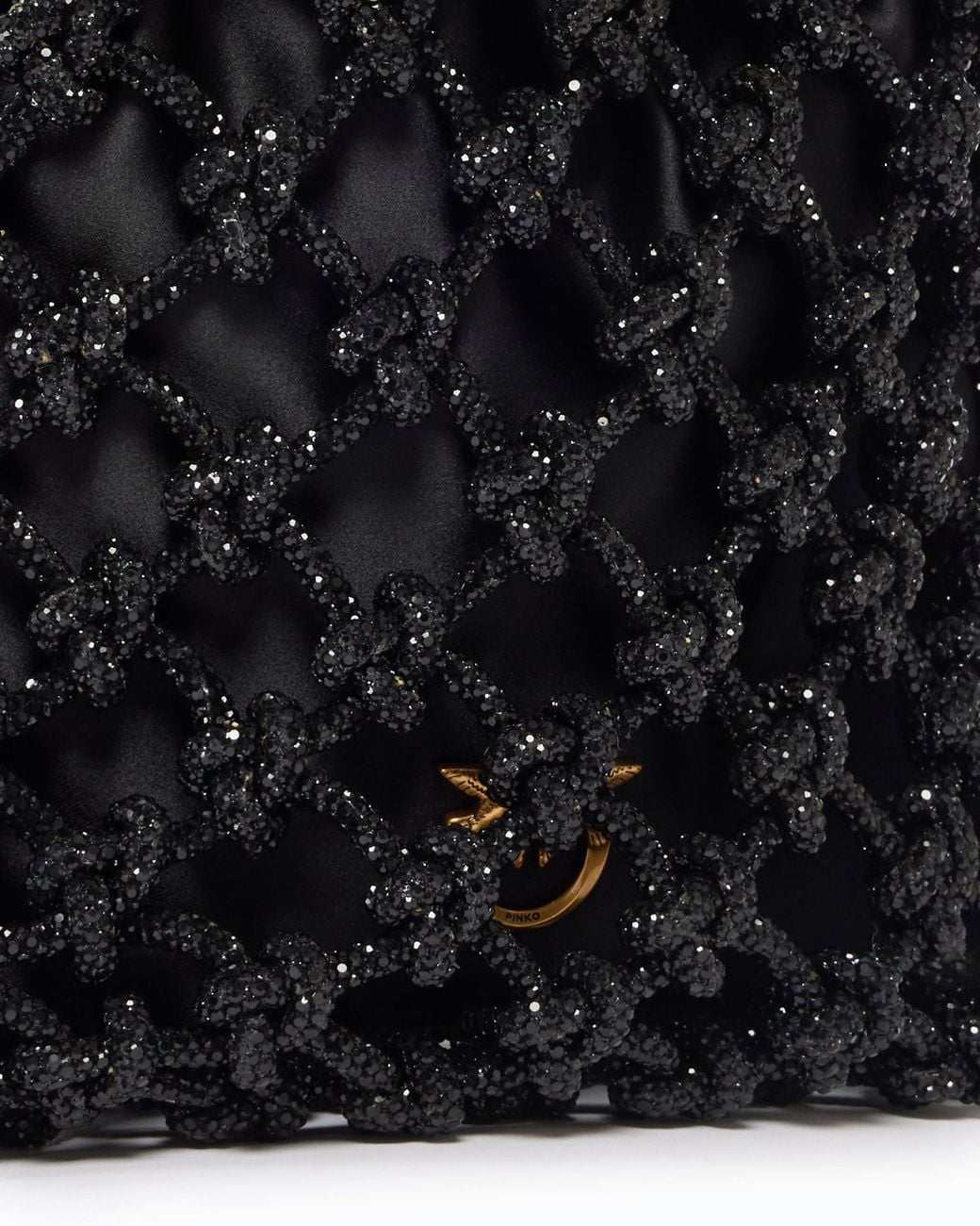 Pinko Black Small Shoulder Bag With Micro Rhinestones
