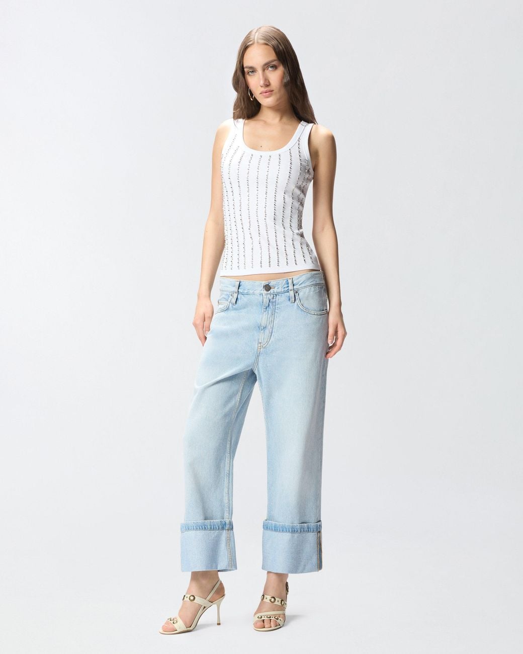 Pinko Blue Cropped Jeans With Leather Belt