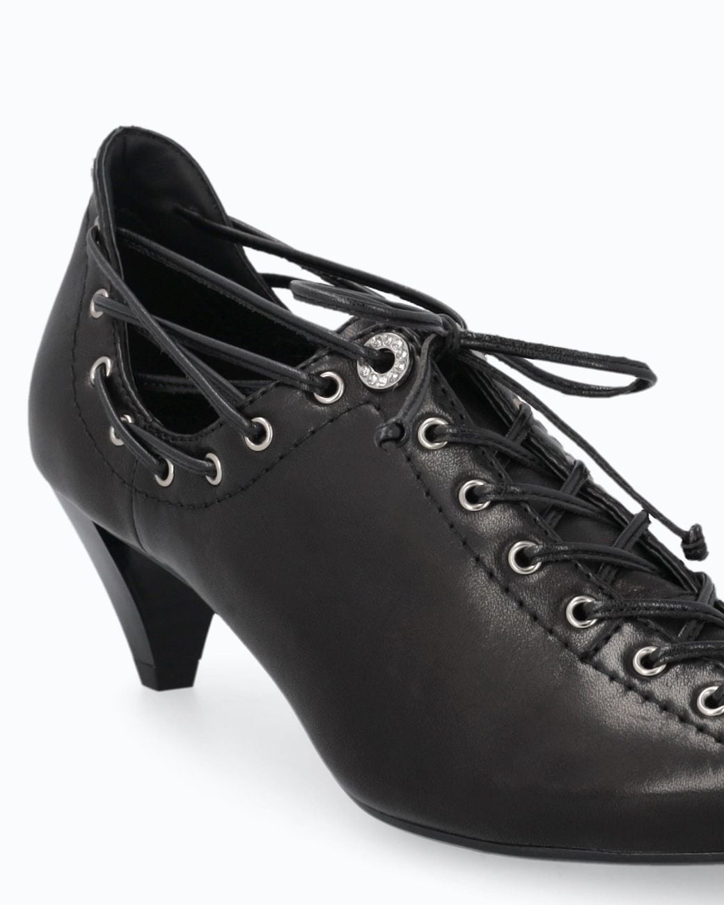 Pinko White Nappa Leather Court Shoe With Lace-Up Detail And Cone Heel