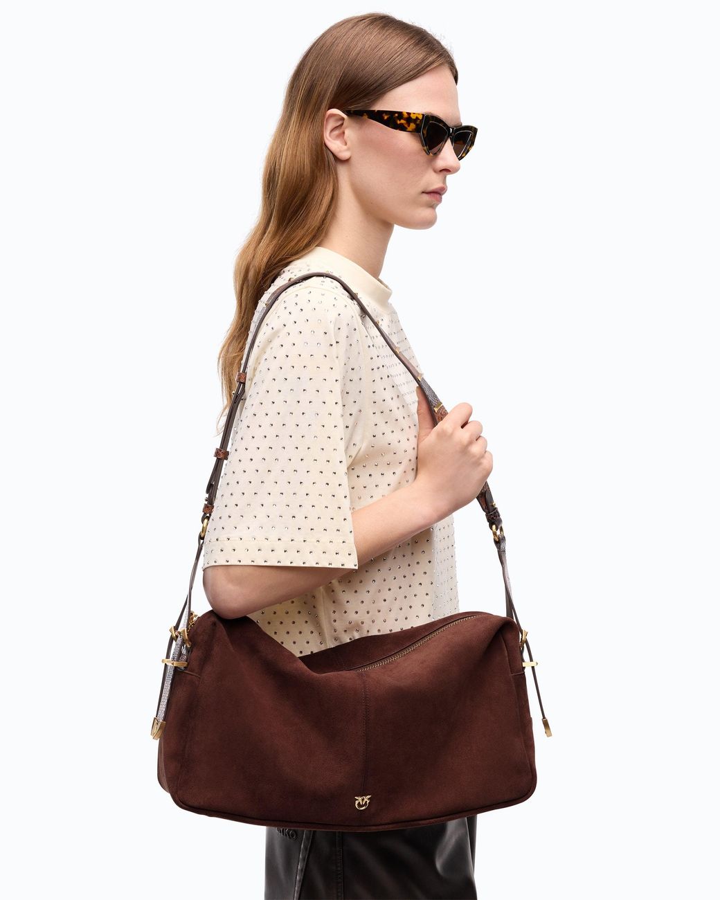 Pinko Brown Keeper Bag Large Shoulder Bag