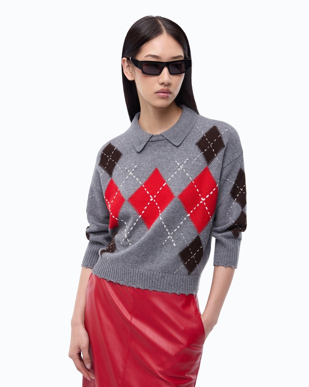 Pinko Red Wool And Cashmere Sweater With Diamond Motif