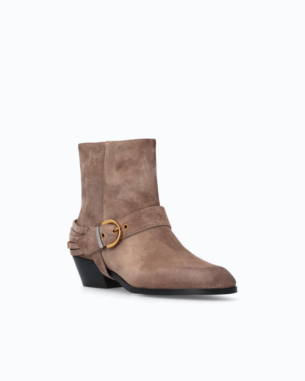 Pinko White Suede Ankle Boots With Straps And Texan Heel