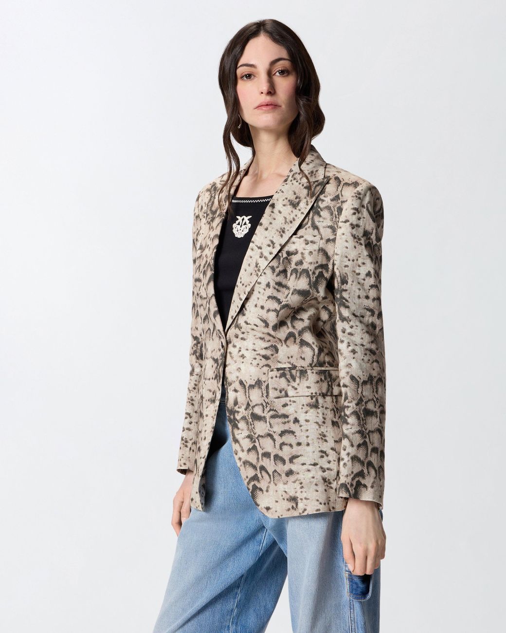 Pinko White Linen Jacket With Snake Print