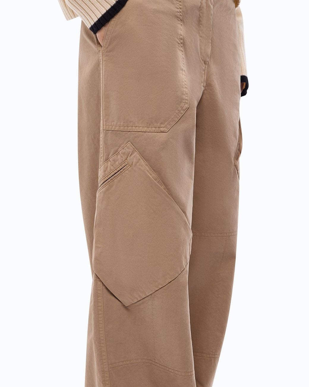 Pinko Natural Gabardine Cargo Trousers With Asymmetric Pockets