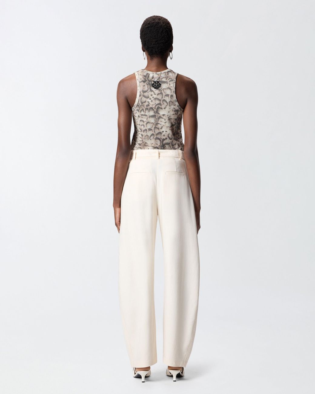 Pinko White Ribbed Vest Top With Snake Print