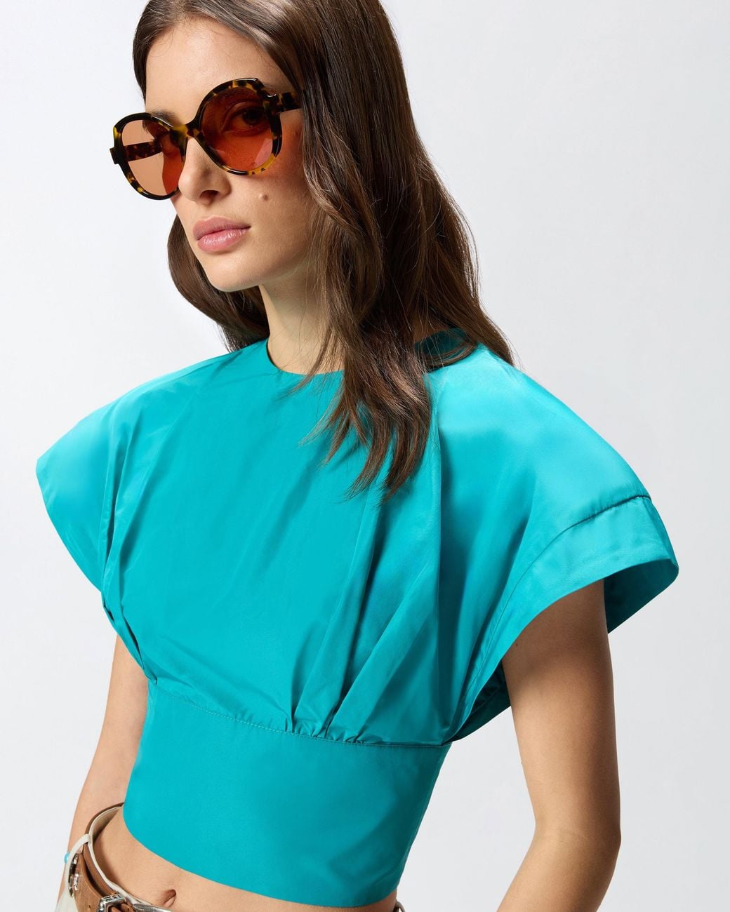Pinko Blue Crop Top With Wide Sleeves
