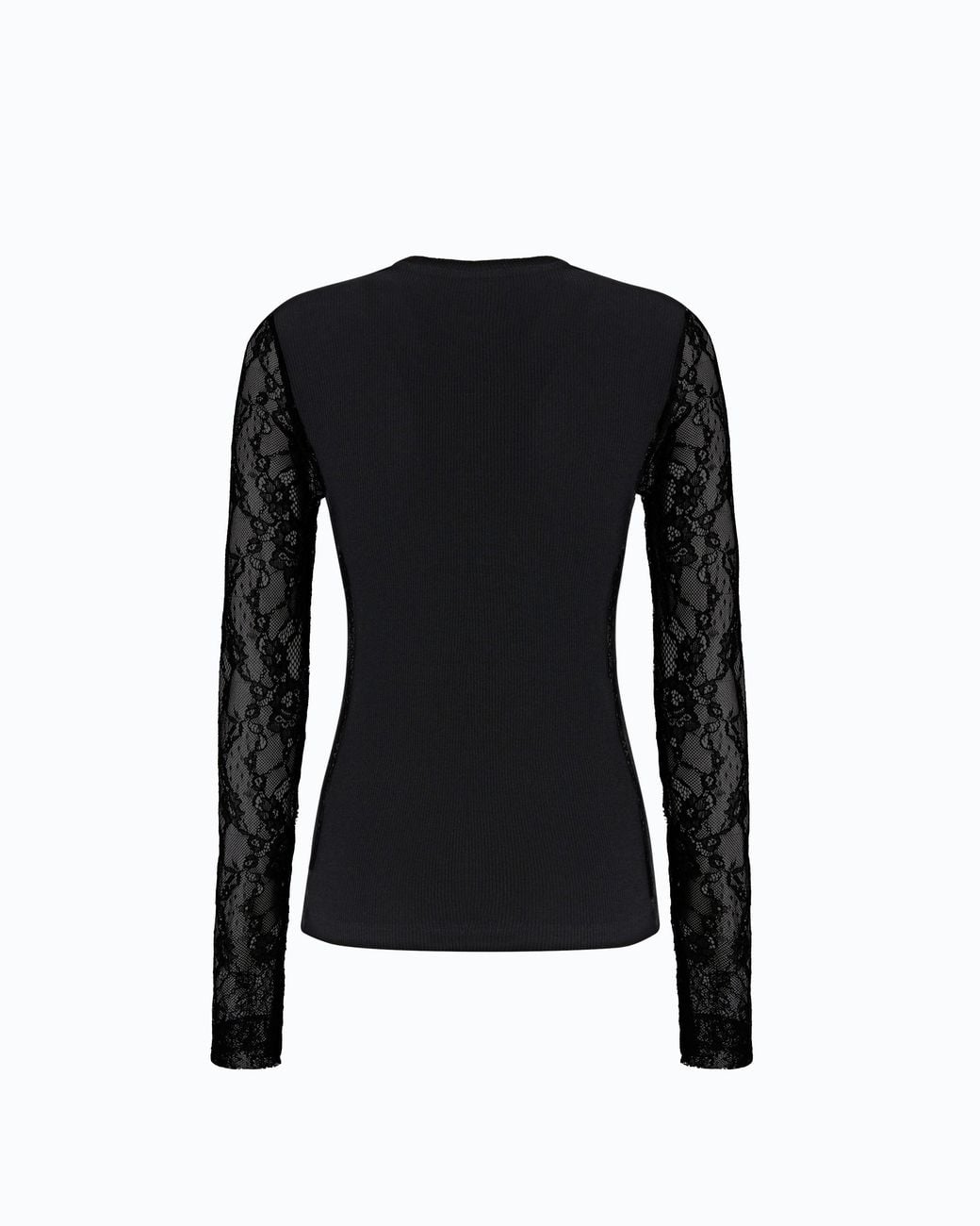Pinko Black Ribbed Sweater With Lace Sleeves