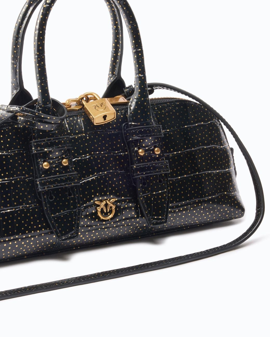 Pinko Black Medium Crocodile-Print Leather Bag With Polka Dots