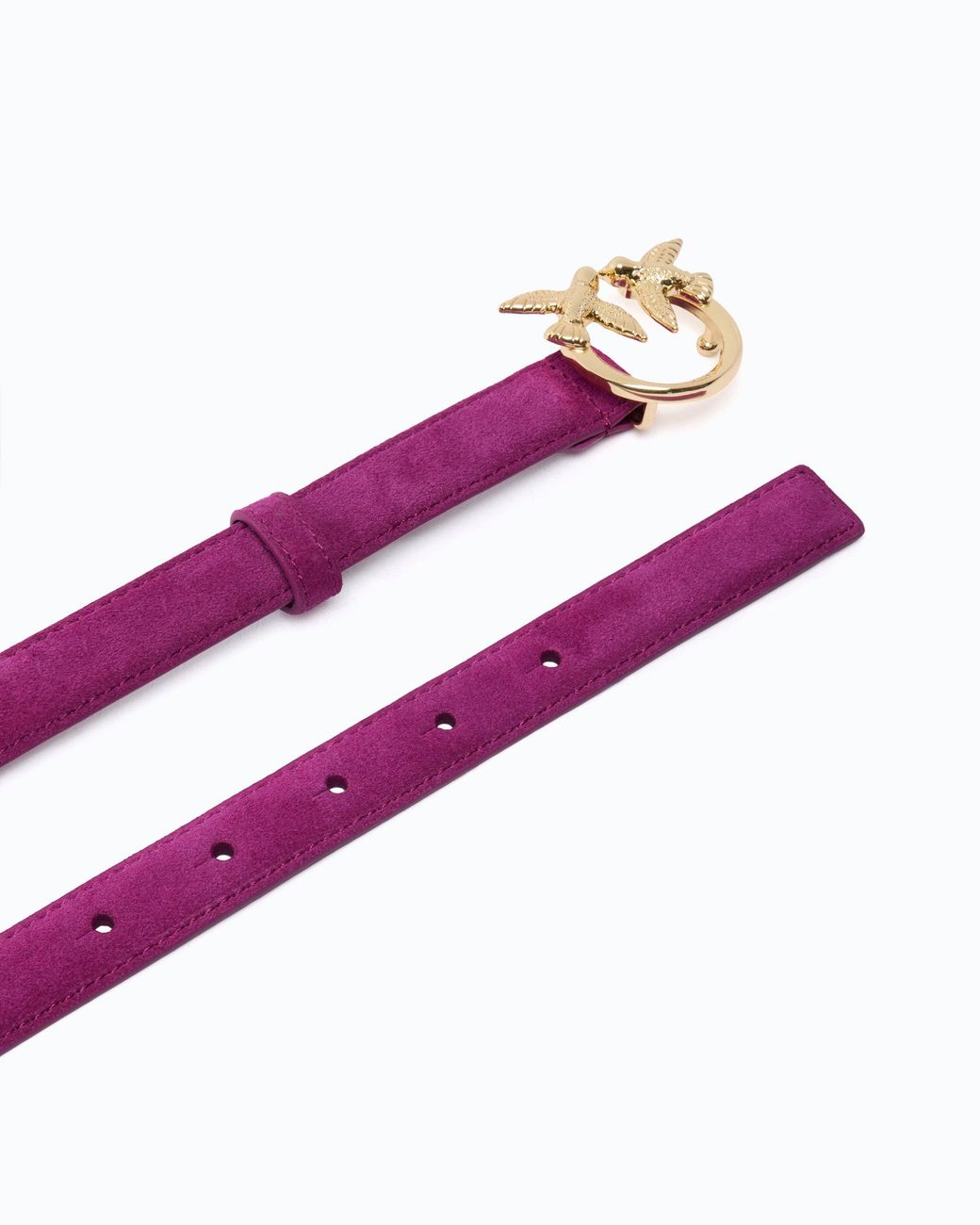 Pinko Purple Suede Belt With Love Birds Buckle, 2 Cm