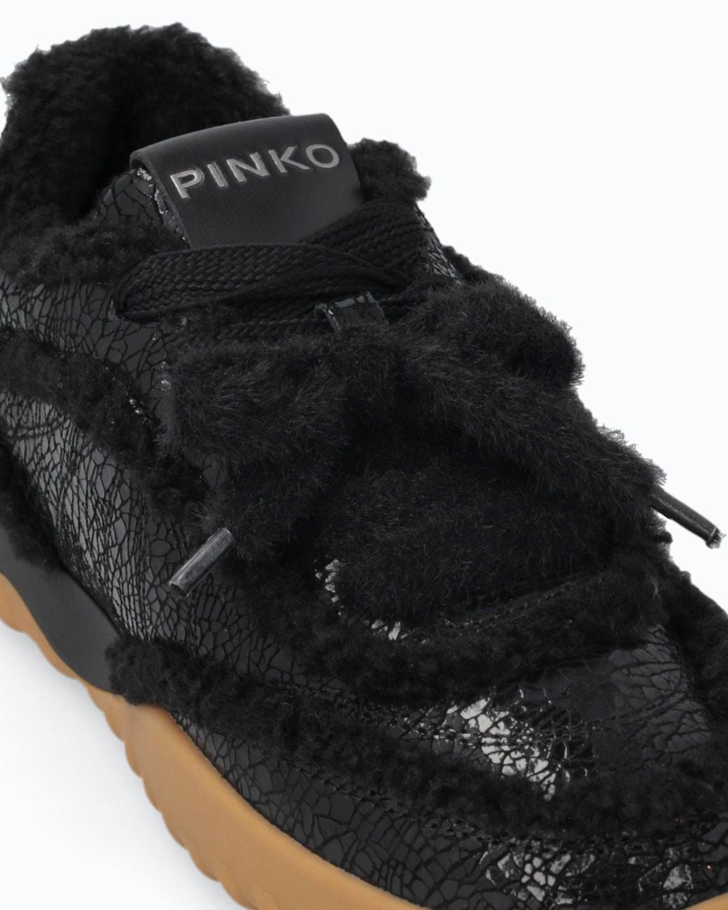 Pinko White Lather Sneakers With Faux Fur Details