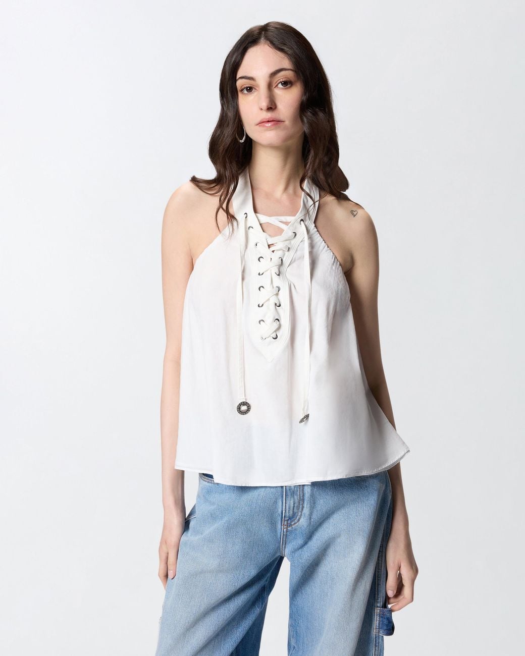 Pinko White Lightweight Top With Laces And Texan Details
