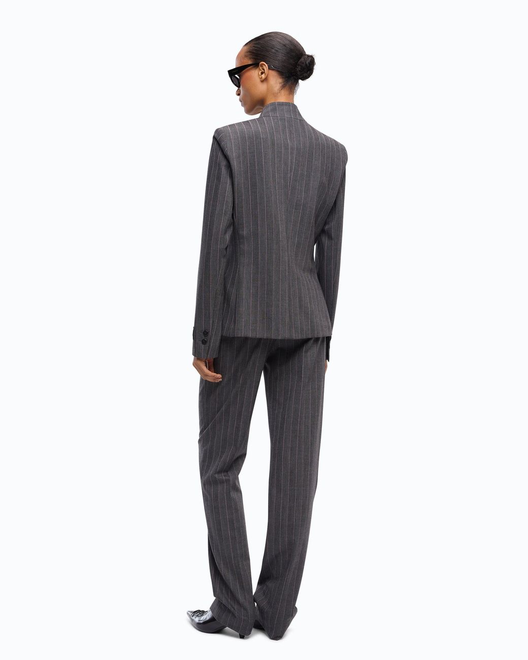Pinko Gray Pinstriped Wool-Blend Jacket