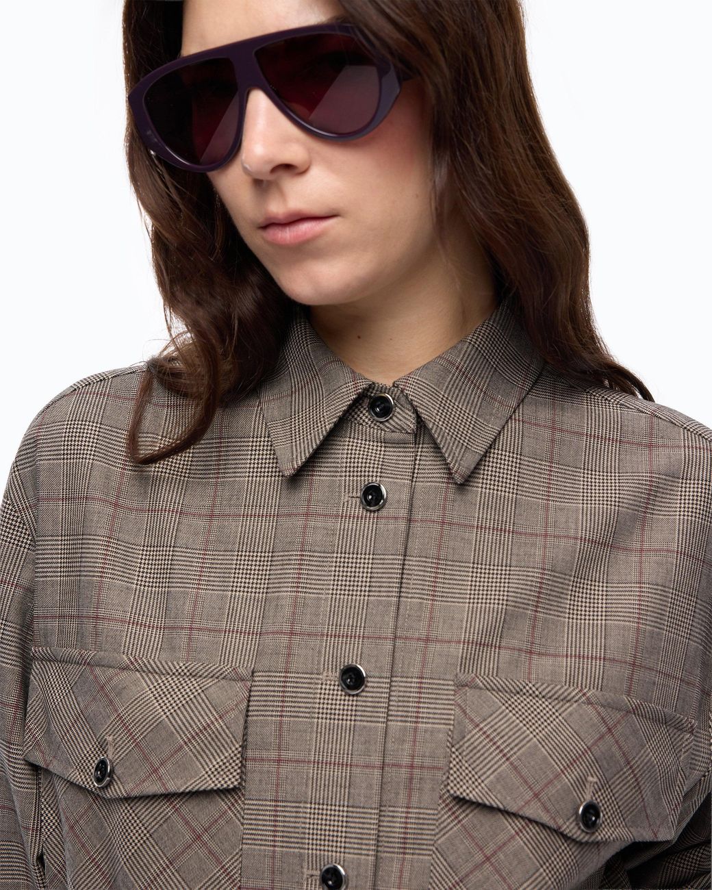 Pinko Gray Check Wool-Blend Cropped Overshirt