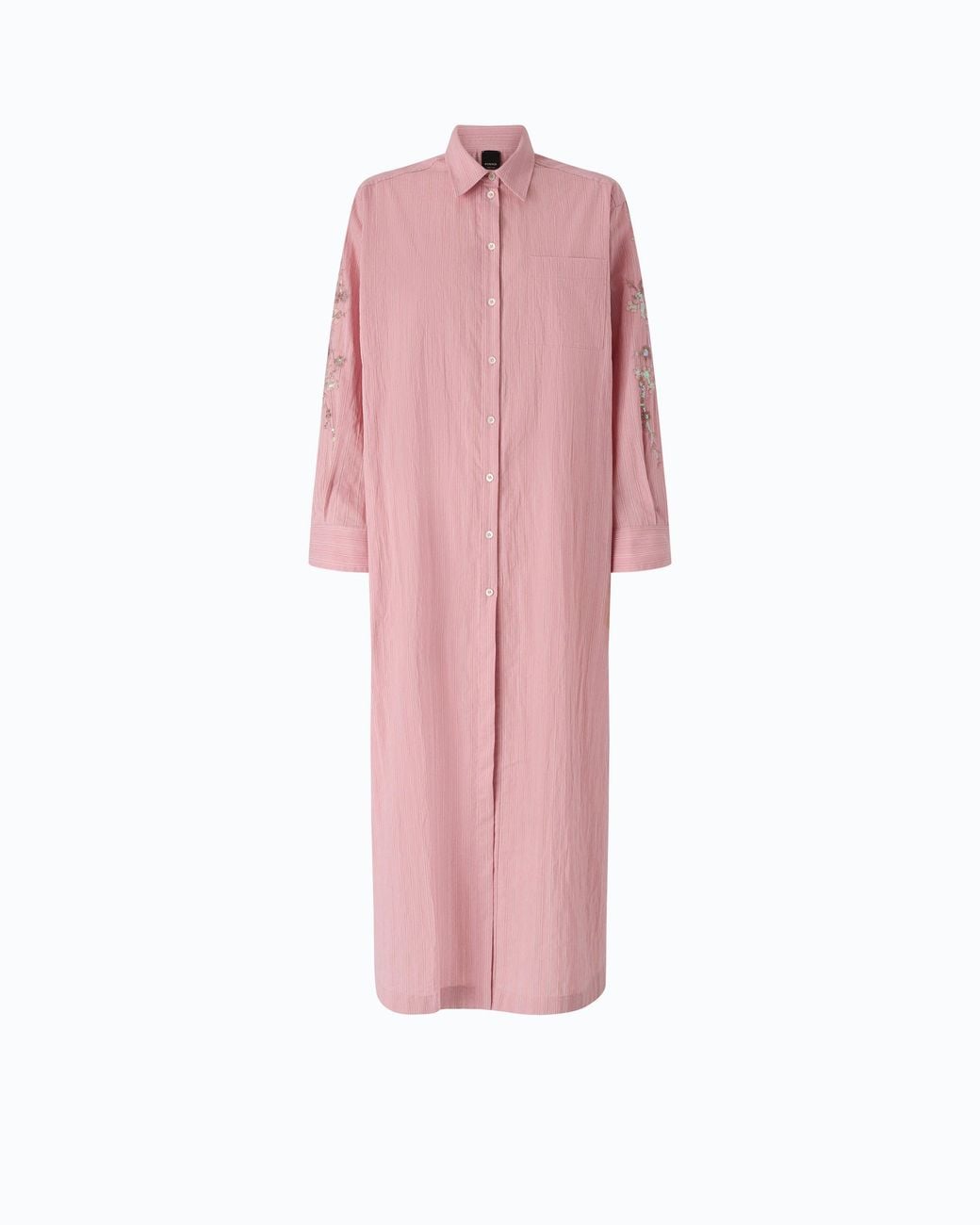 Pinko Pink Long Striped Chemisier Dress With Floral Embroidery