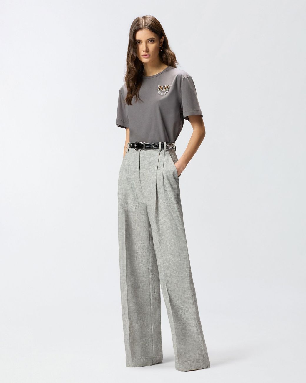 Pinko Gray T-Shirt With Love Birds Jewel Detail