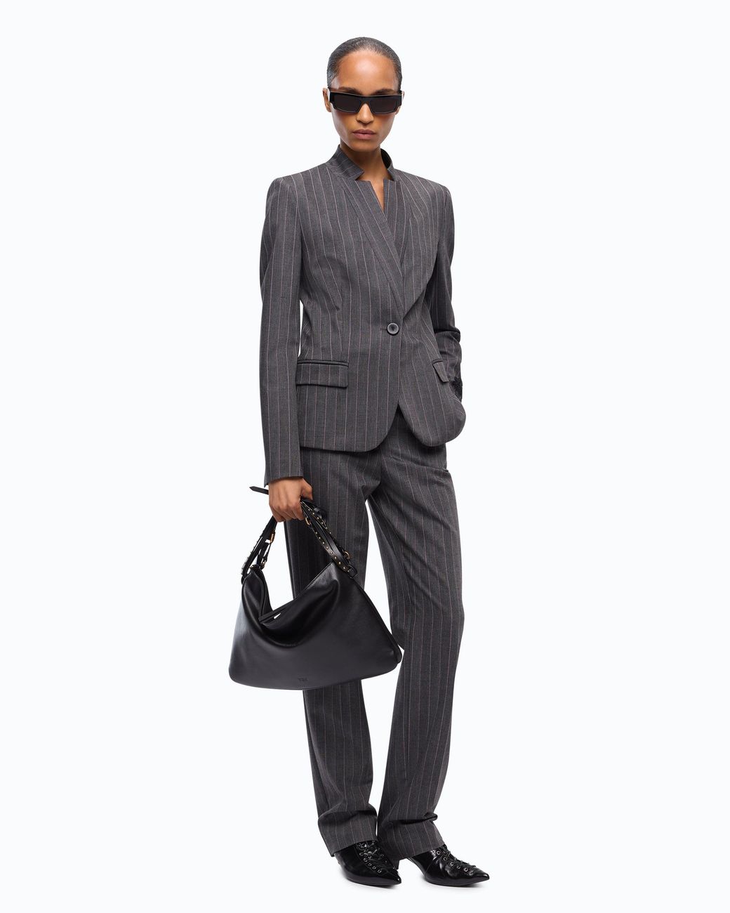 Pinko Gray Pinstriped Wool-Blend Jacket
