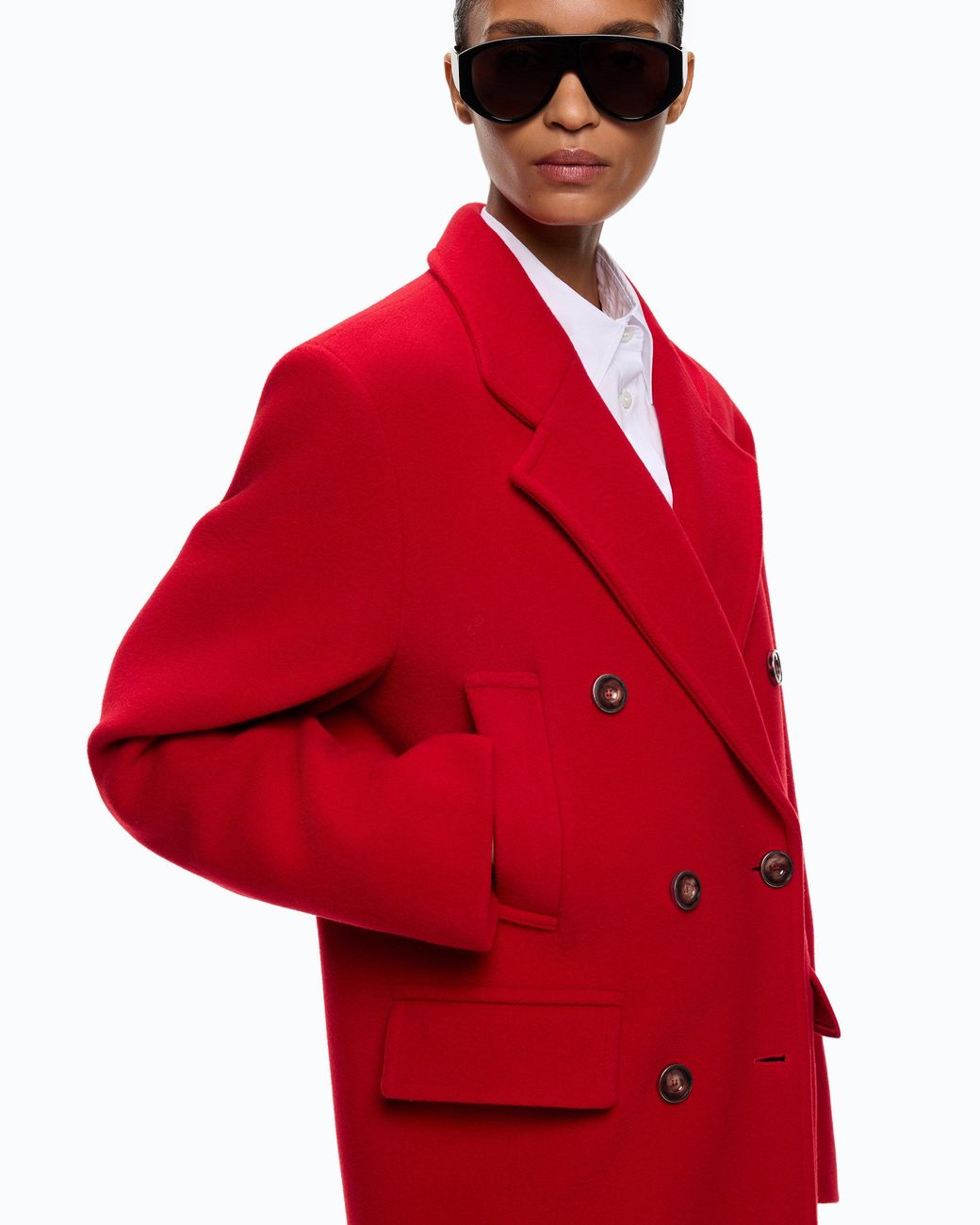 Pinko Red Long Double-Breasted Coat