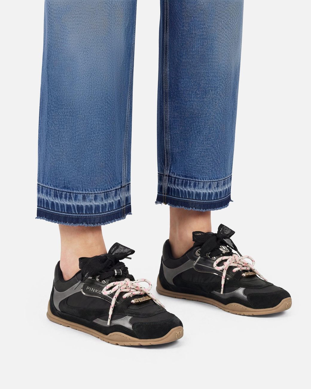Pinko White Sneakers With Double Laces And Logo Details
