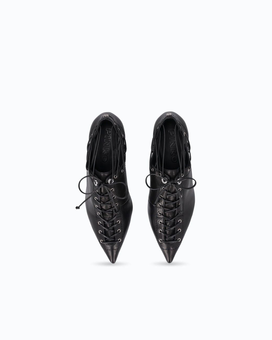 Pinko White Nappa Leather Court Shoe With Lace-Up Detail And Cone Heel