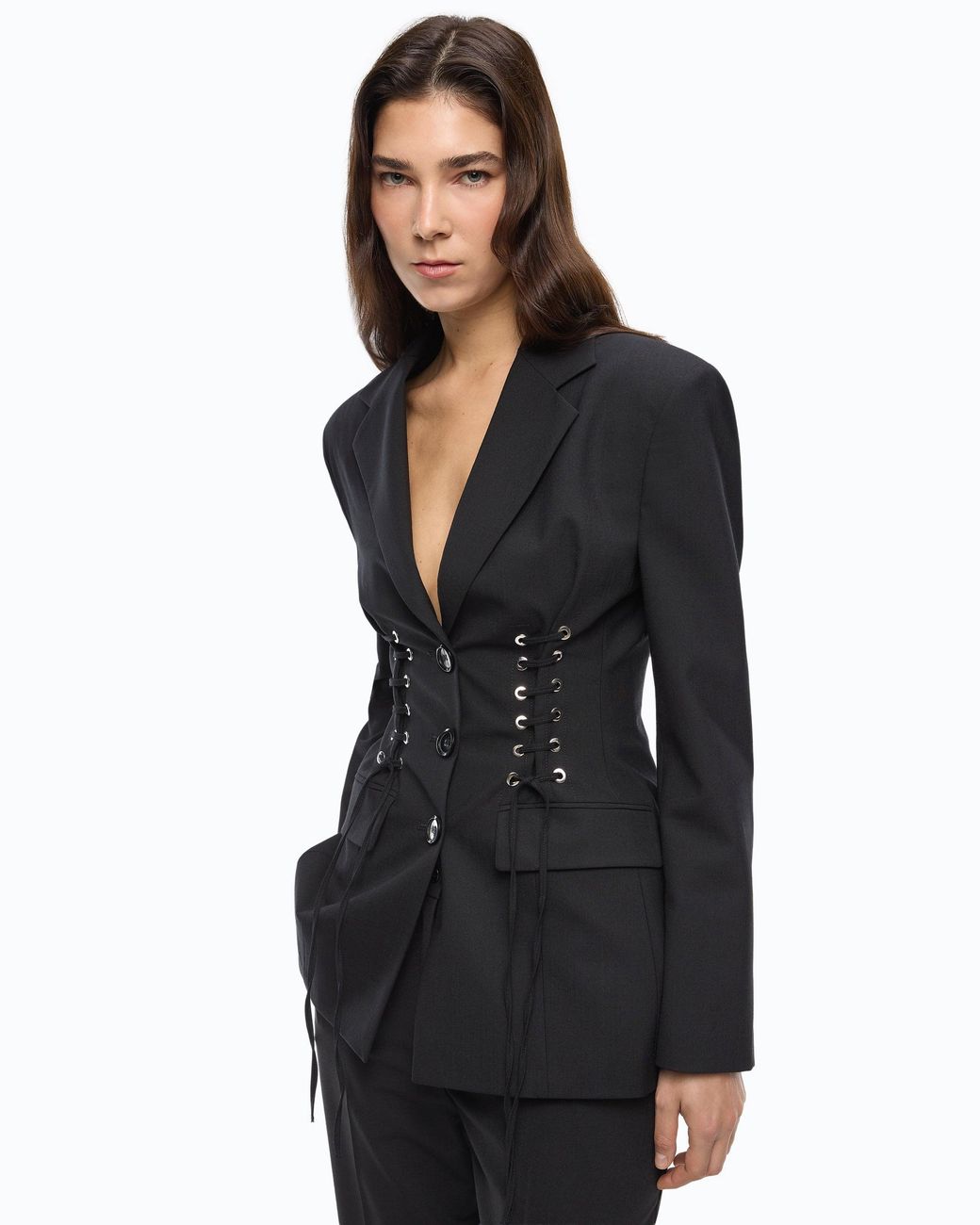 Pinko Black Slim-Fit Jacket With Bustier Design