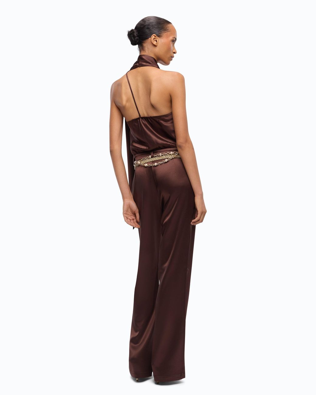 Pinko Purple Long Satin Jumpsuit With Sash