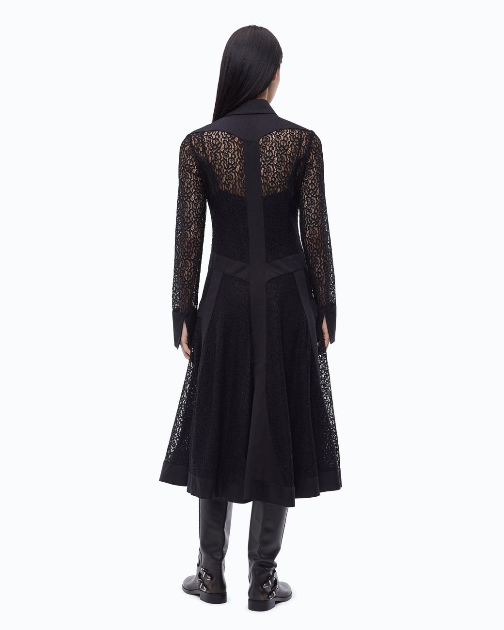 Pinko Black Lace Midi Shirt Dress With Inserts
