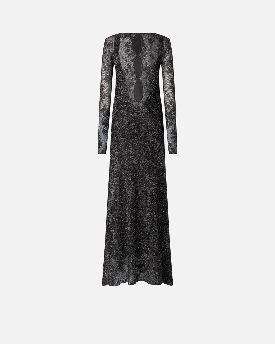 Pinko Black Long Dress With Mesh And Floral Lace