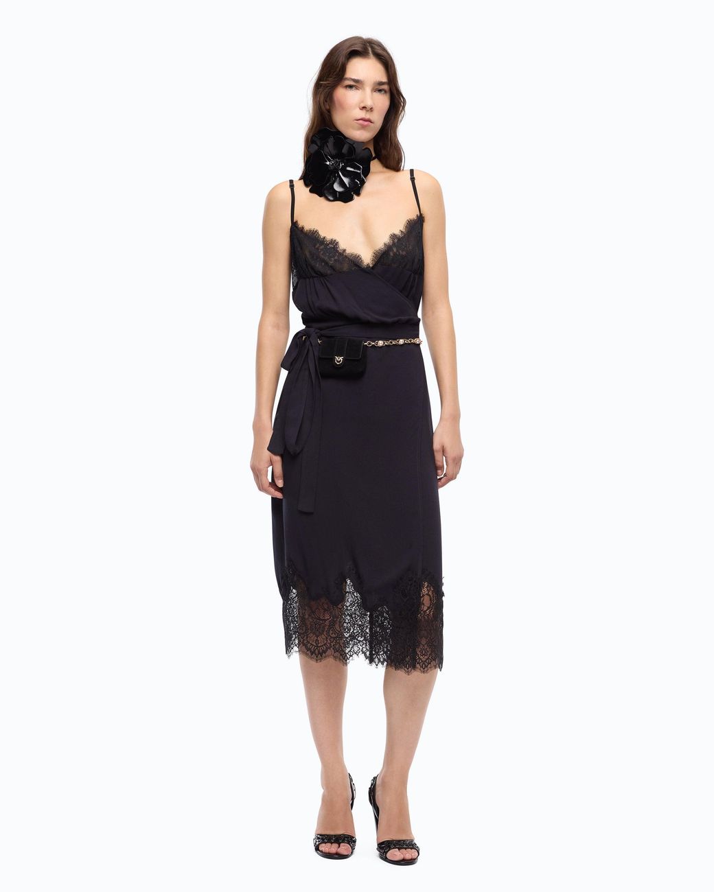 Pinko Blue Midi Dress With Lace Details