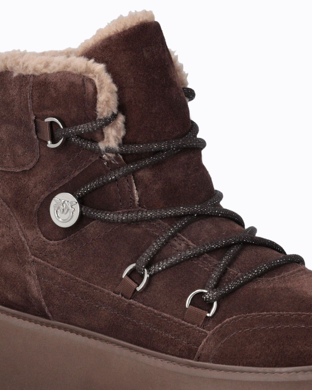 Pinko Brown Suede Ankle Boots With Faux Fur Lining
