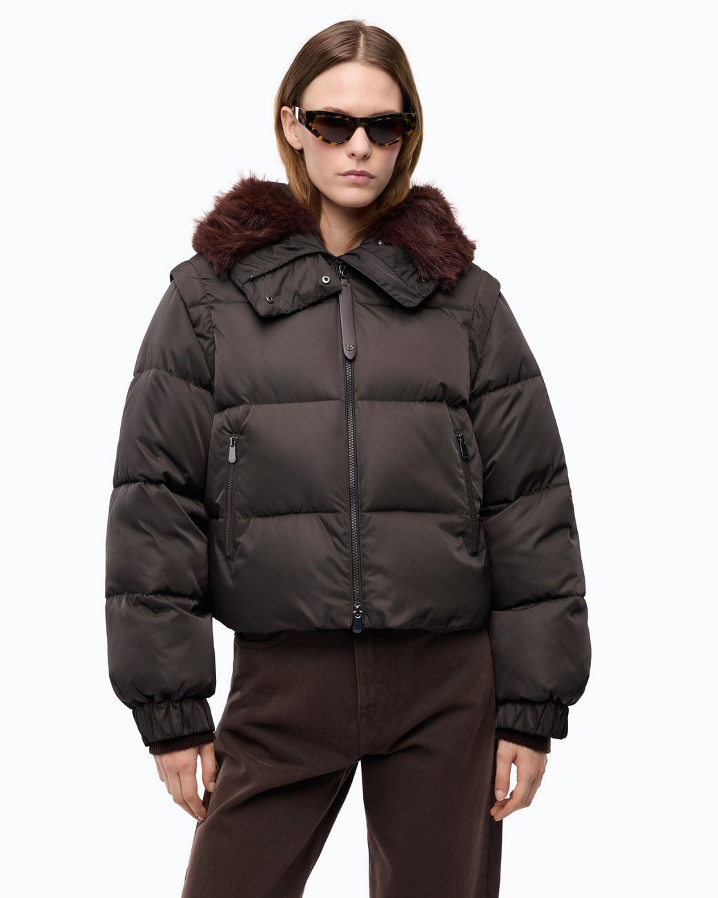 Pinko Black Short Down Jacket With Detachable Sleeves