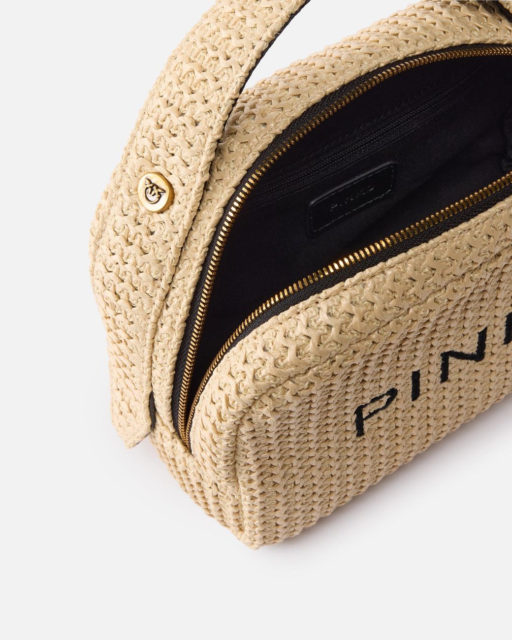 Pinko Natural Small Raffia Bag With Logo And Handle