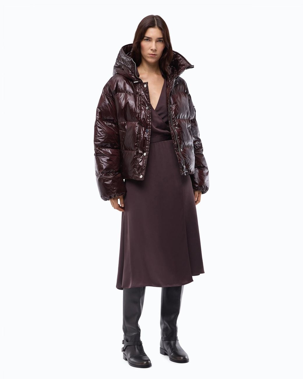 Pinko Brown Technical Canvas Jacket With Hood