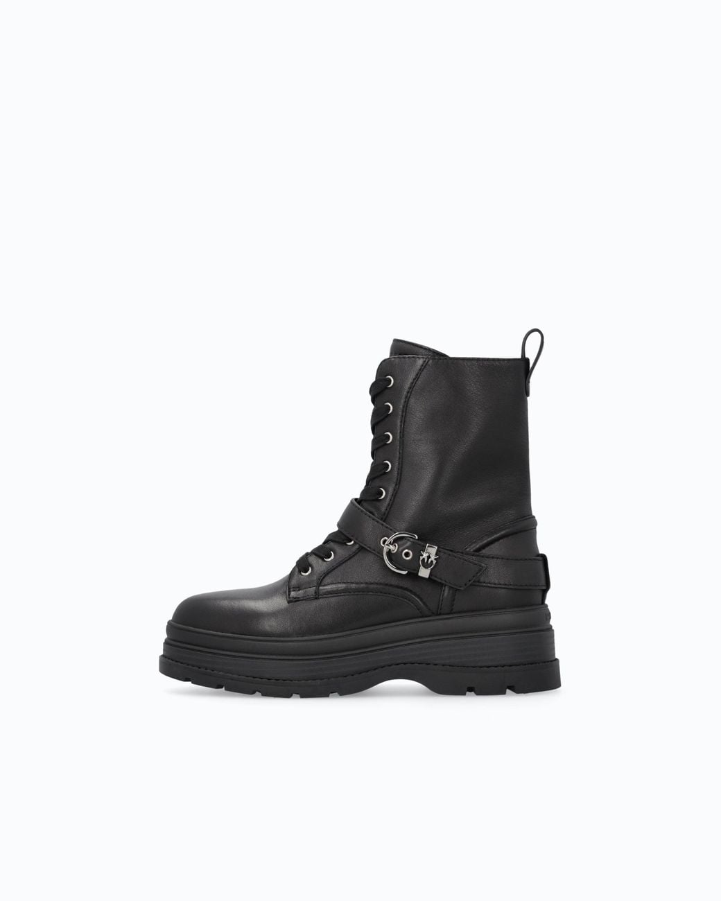 Pinko Black Leather Combat Boots With Strap