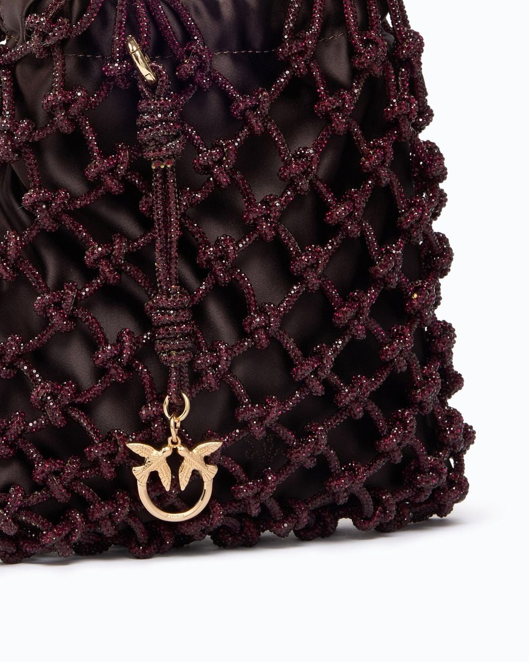 Pinko Brown Small Shoulder Bag With Micro Rhinestones