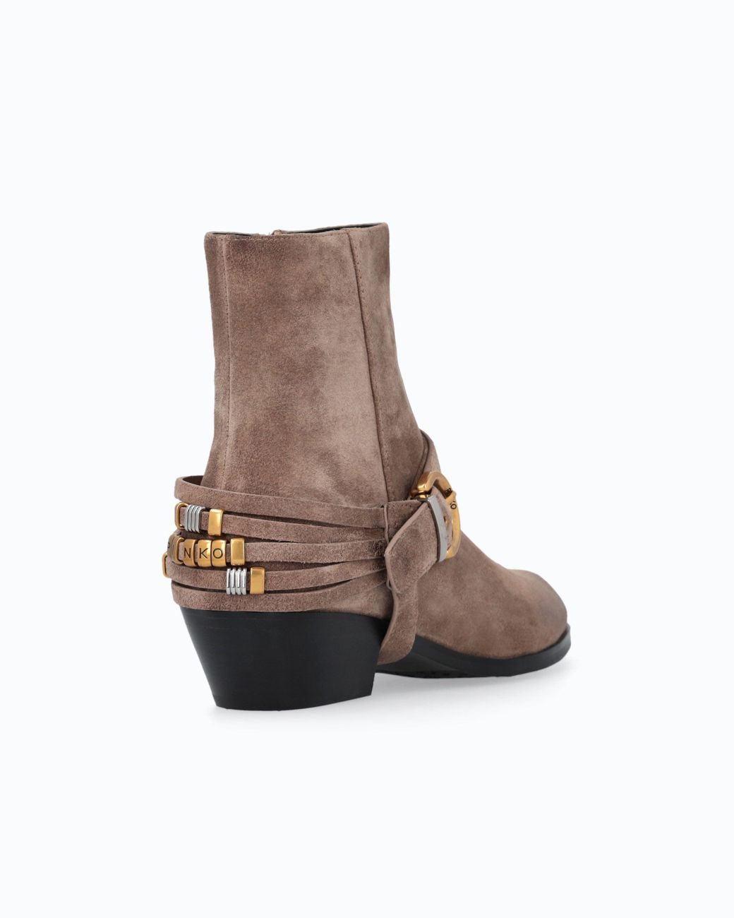 Pinko White Suede Ankle Boots With Straps And Texan Heel