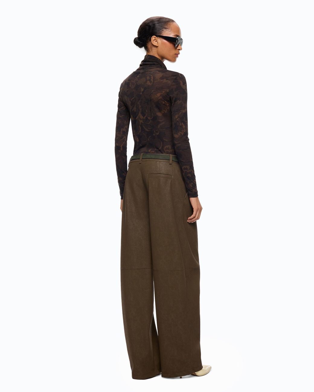 Pinko Natural Straight-Fit Nubuck Leather-Effect Trousers