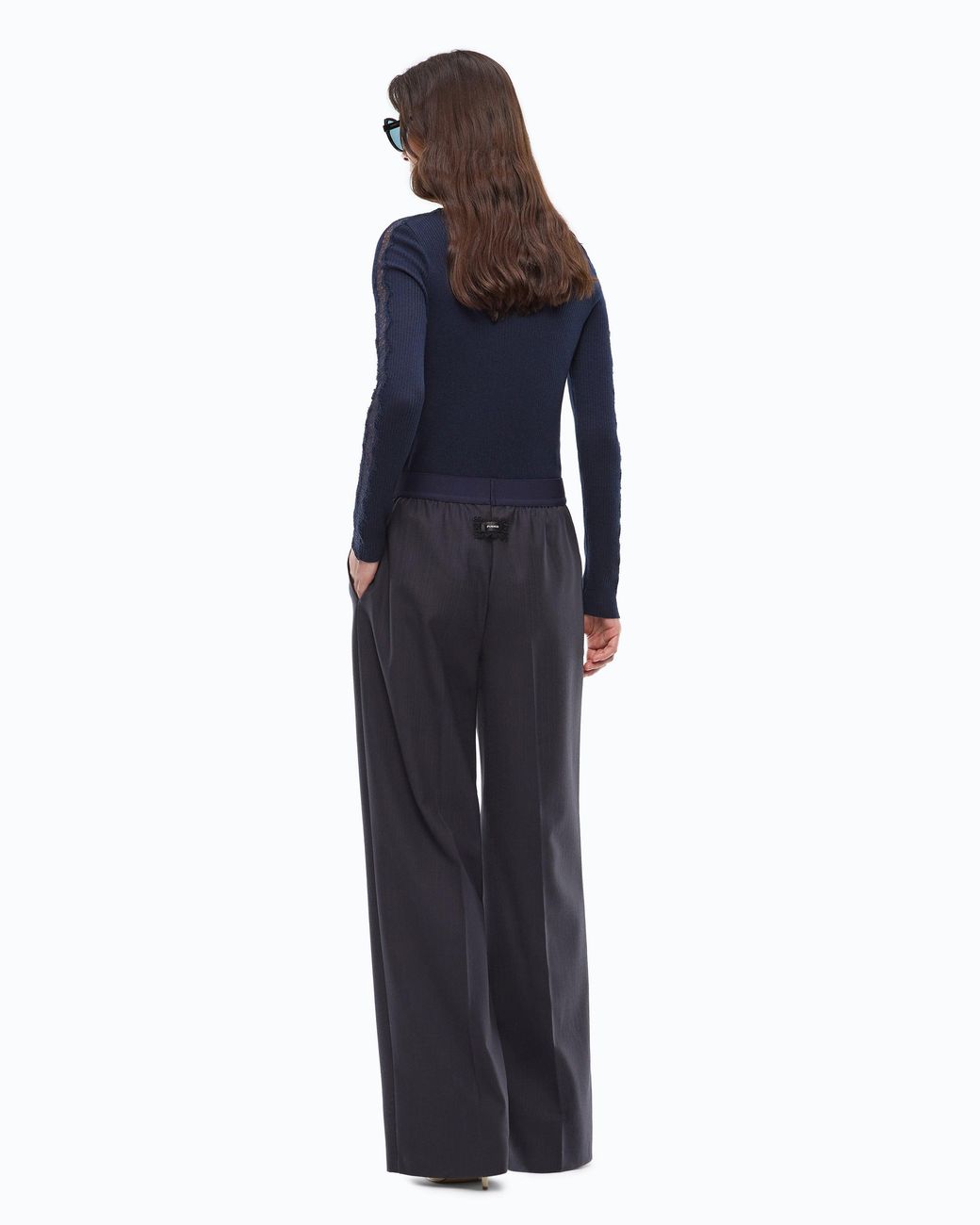 Pinko Blue Stretch Wool-Blend Palazzo Trousers
