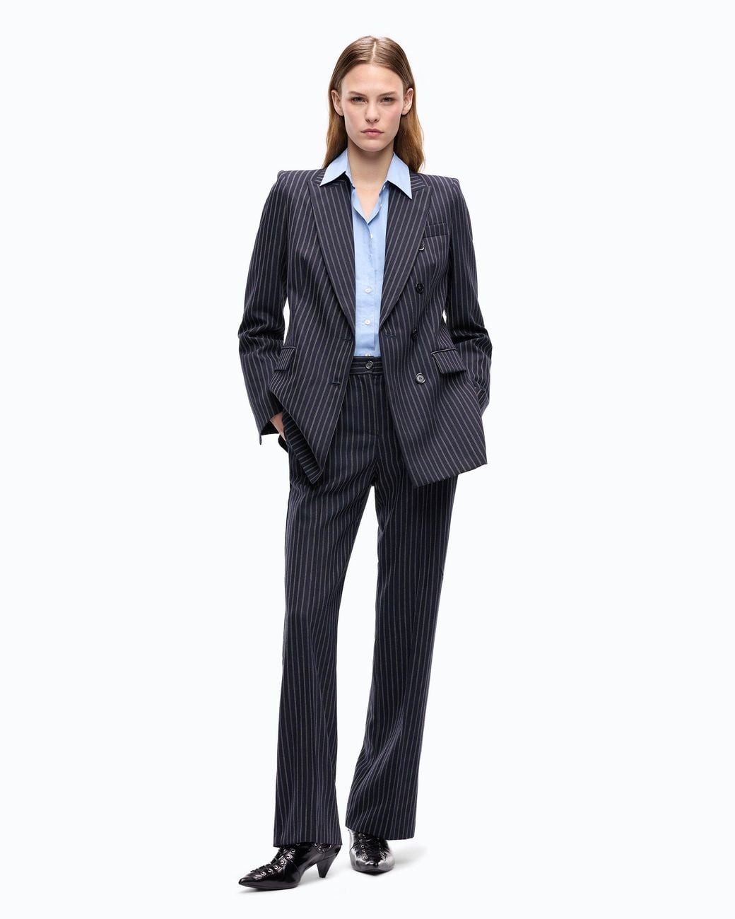 Pinko Blue Pinstriped Wool-Blend Trousers