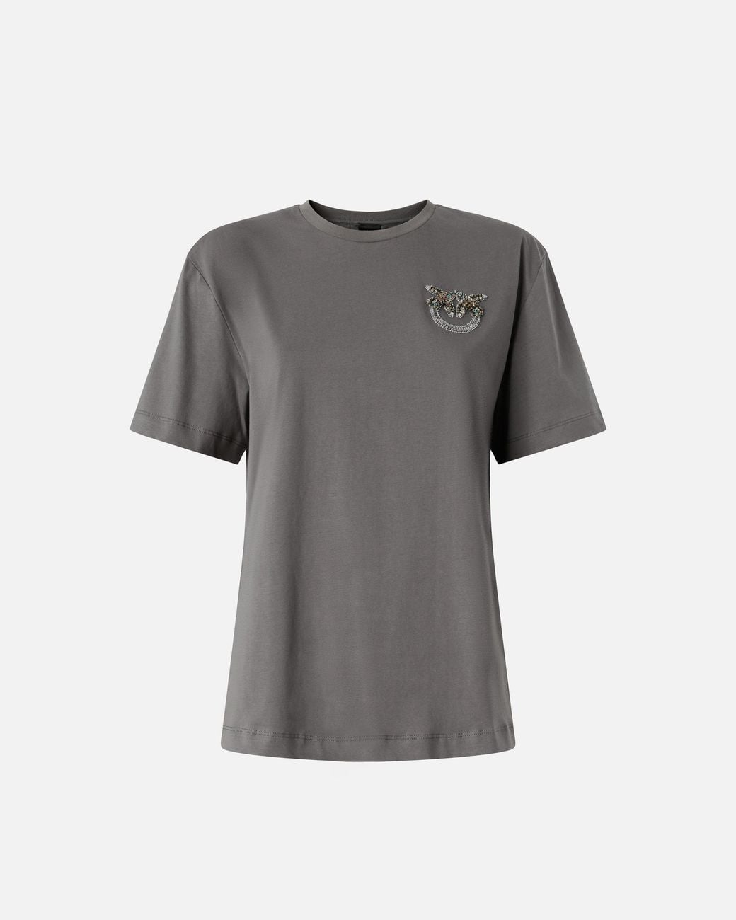 Pinko Gray T-Shirt With Love Birds Jewel Detail