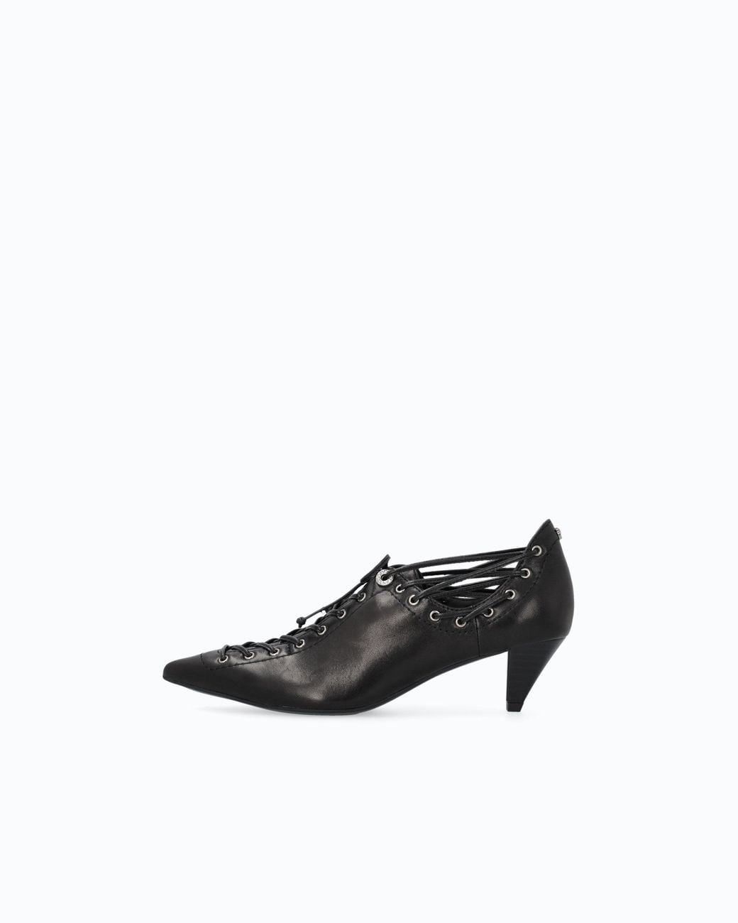 Pinko White Nappa Leather Court Shoe With Lace-Up Detail And Cone Heel