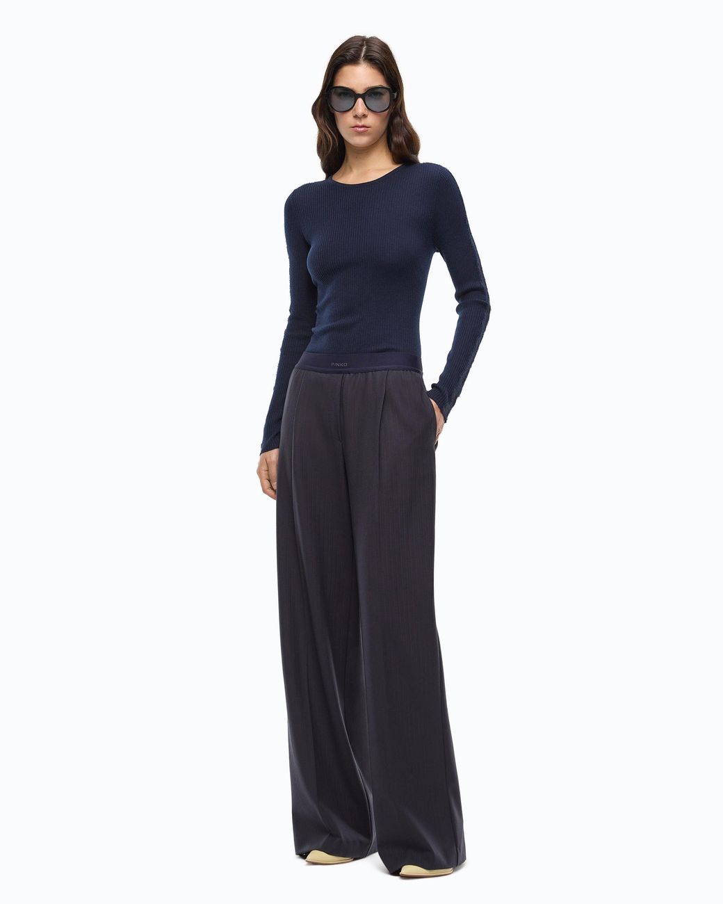 Pinko Blue Ribbed Sweater With Lace